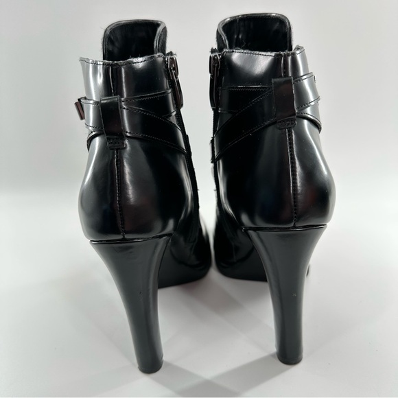 French Connection ankle bootie 41 black patent leather calf hair platform boots - Picture 5 of 11